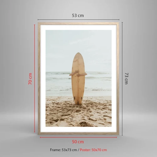 Plakát v rámu světlý dub - Z lásky k vlnám - 50x70 cm