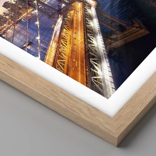 Plakát v rámu světlý dub - Zářící most do srdce města - 50x70 cm