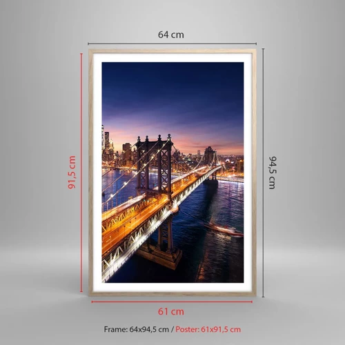 Plakát v rámu světlý dub - Zářící most do srdce města - 61x91 cm