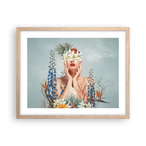 Plakát v rámu světlý dub - Žena – květina - 50x40 cm
