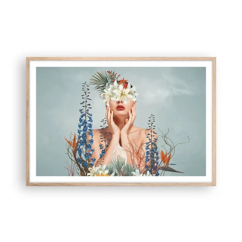 Plakát v rámu světlý dub - Žena – květina - 91x61 cm