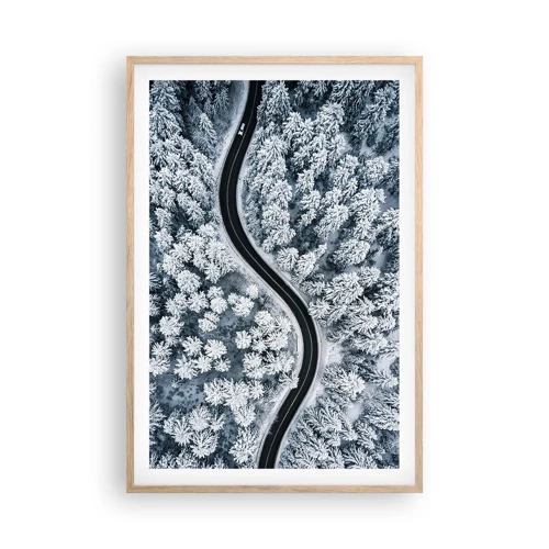 Plakát v rámu světlý dub - Zimním lesem - 61x91 cm