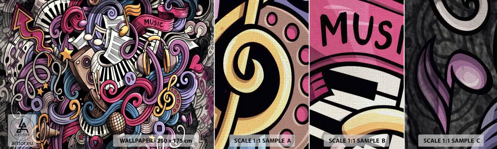 Vzor Fototapety Premium Canvas - Komplikovaná melodie - Hudba, Nástěnná malba, Graffiti - 100x30 cm