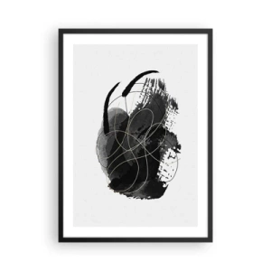 Plakát v černém rámu - Abstraktní kompozice v černé barvě s jemnými zlatými liniemi. - 50x70cm - Upletené z černé - Moderní nástěnná dekorace do obývacího pokoje a ložnice ARTTOR