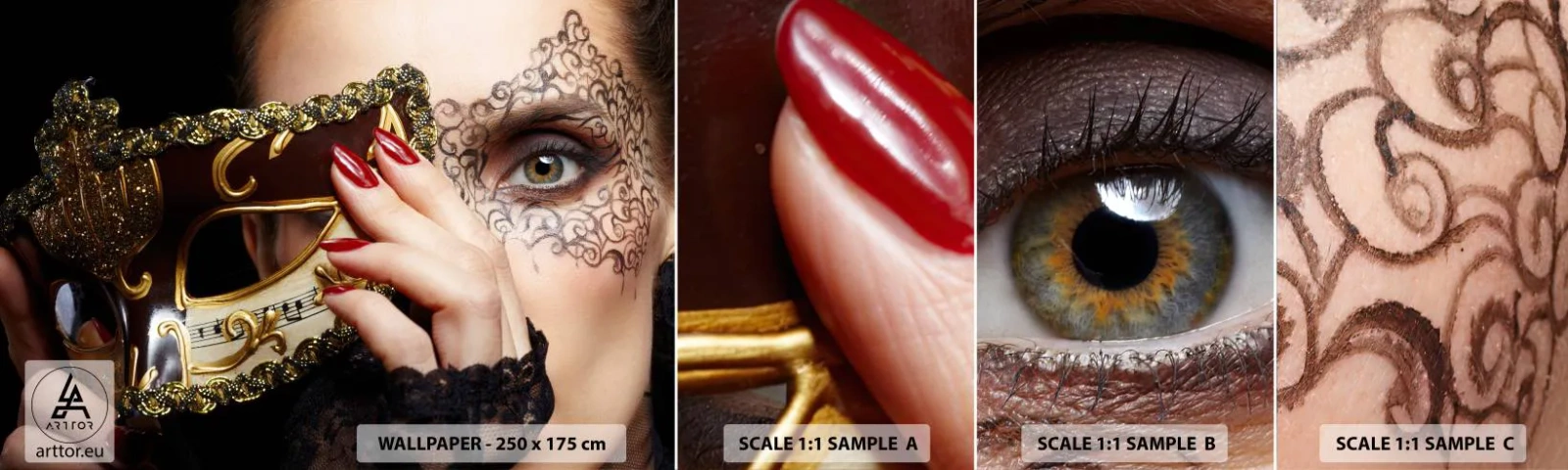 Vzor Fototapety Samolepicí Deluxe Sticker - Můj svět je barokní - Žena, Benátská maska, Míč - 100x30 cm