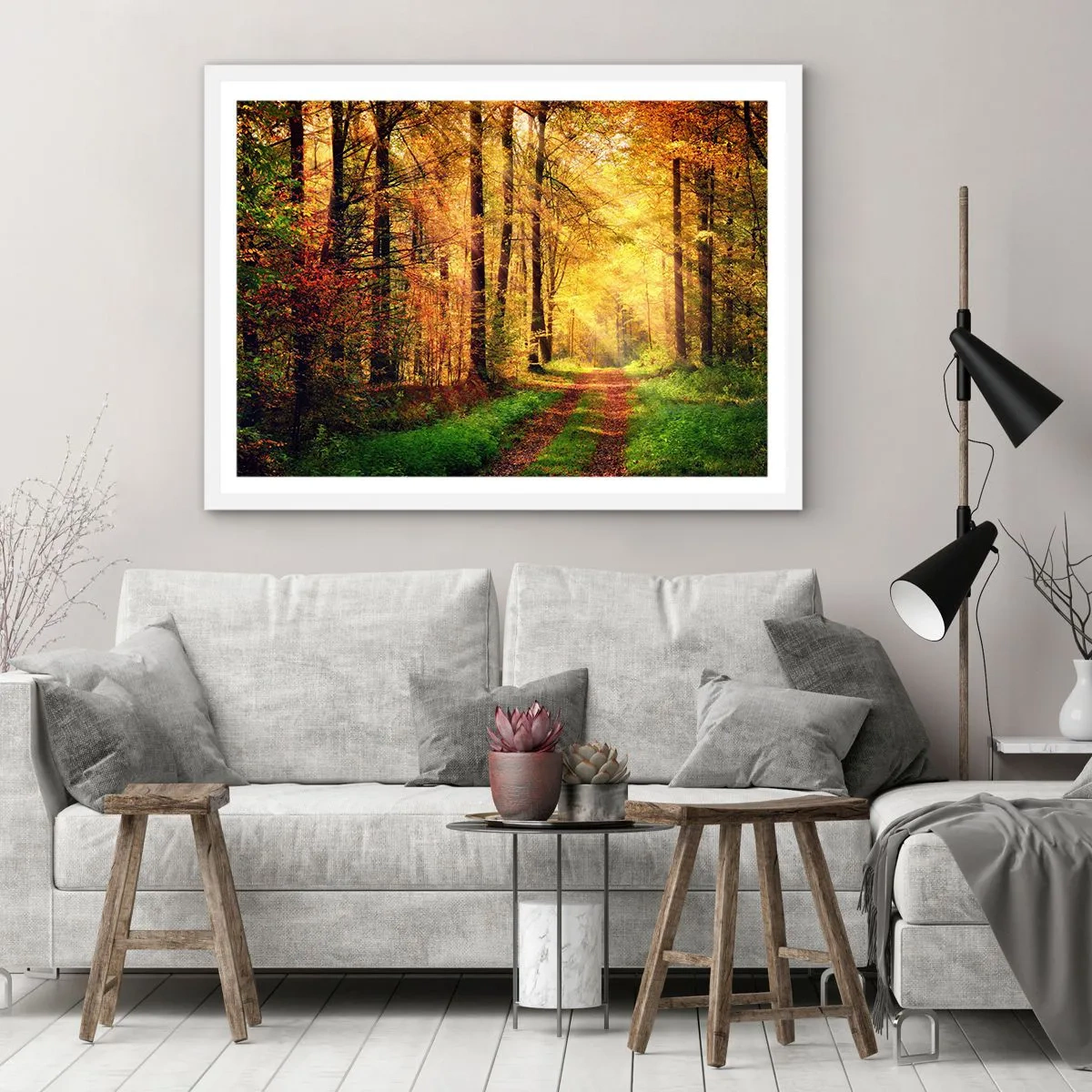 Plakát v bílém rámu - Lesně-zlaté ticho - 50x40 cm