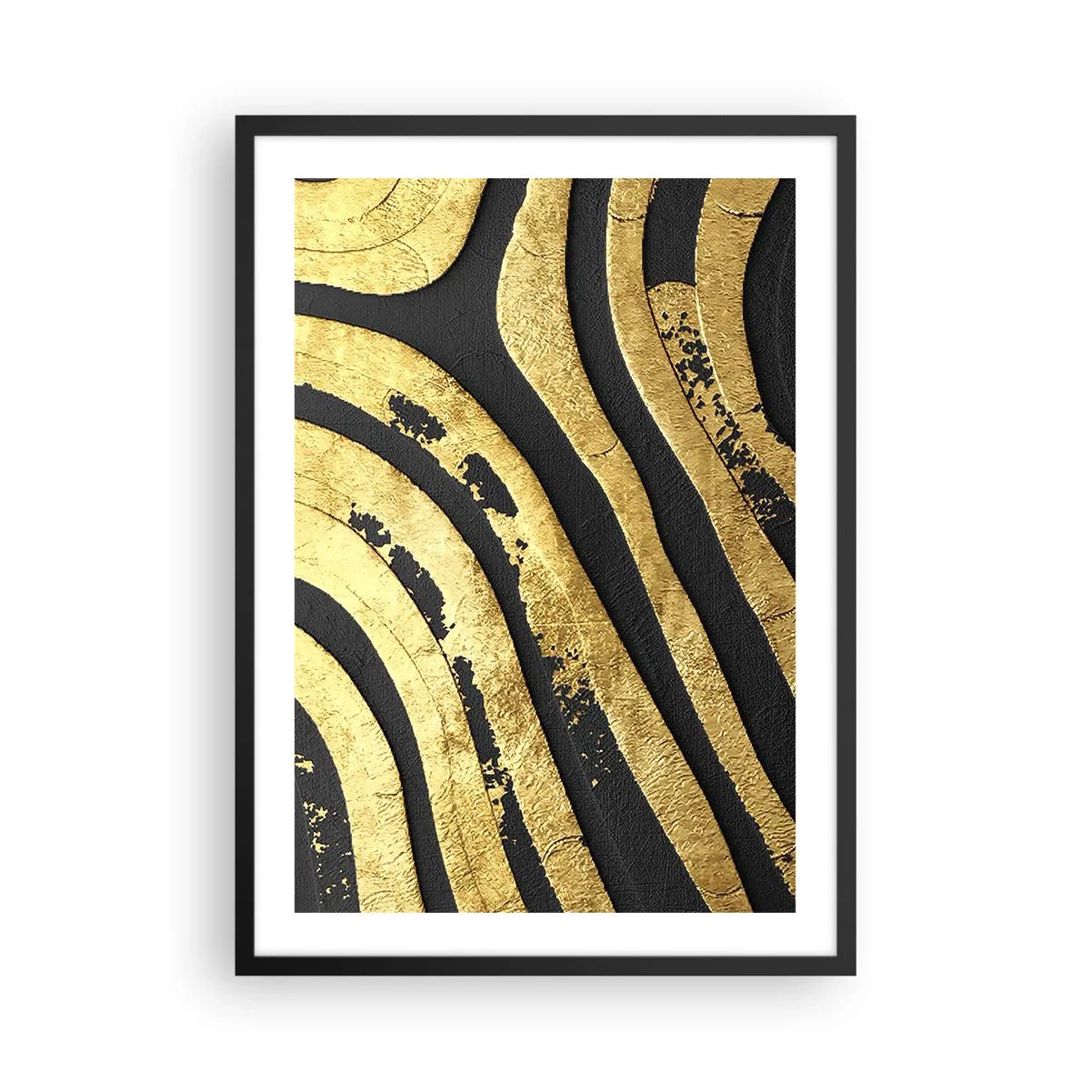 Plakát v černém rámu - Zlaté čáry na tmavém pozadí - 50x70cm - Vše plyne - Moderní nástěnná dekorace do obývacího pokoje a ložnice ARTTOR