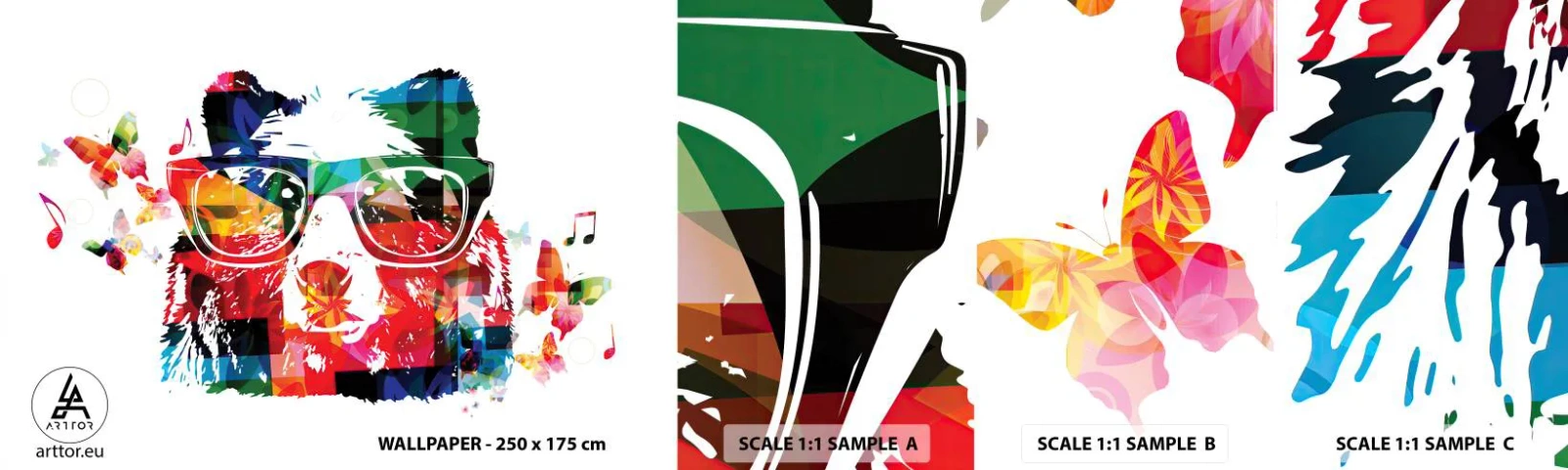 Vzor Fototapety Samolepicí Deluxe Sticker - Líbí se mi! - Abstrakce, Medvěd, Brýle - 100x30 cm