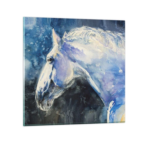 Obraz na skle - Portrét v modré záři - 70x70 cm
