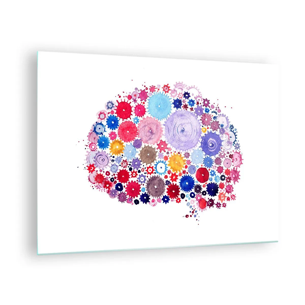 Obraz na skle - Barevná ilustrace mozku složeného z geometrických tvarů. - 70x50cm - Nejdokonalejší mašinérie přírody - Moderní nástěnná dekorace do obývacího pokoje a ložnice ARTTOR