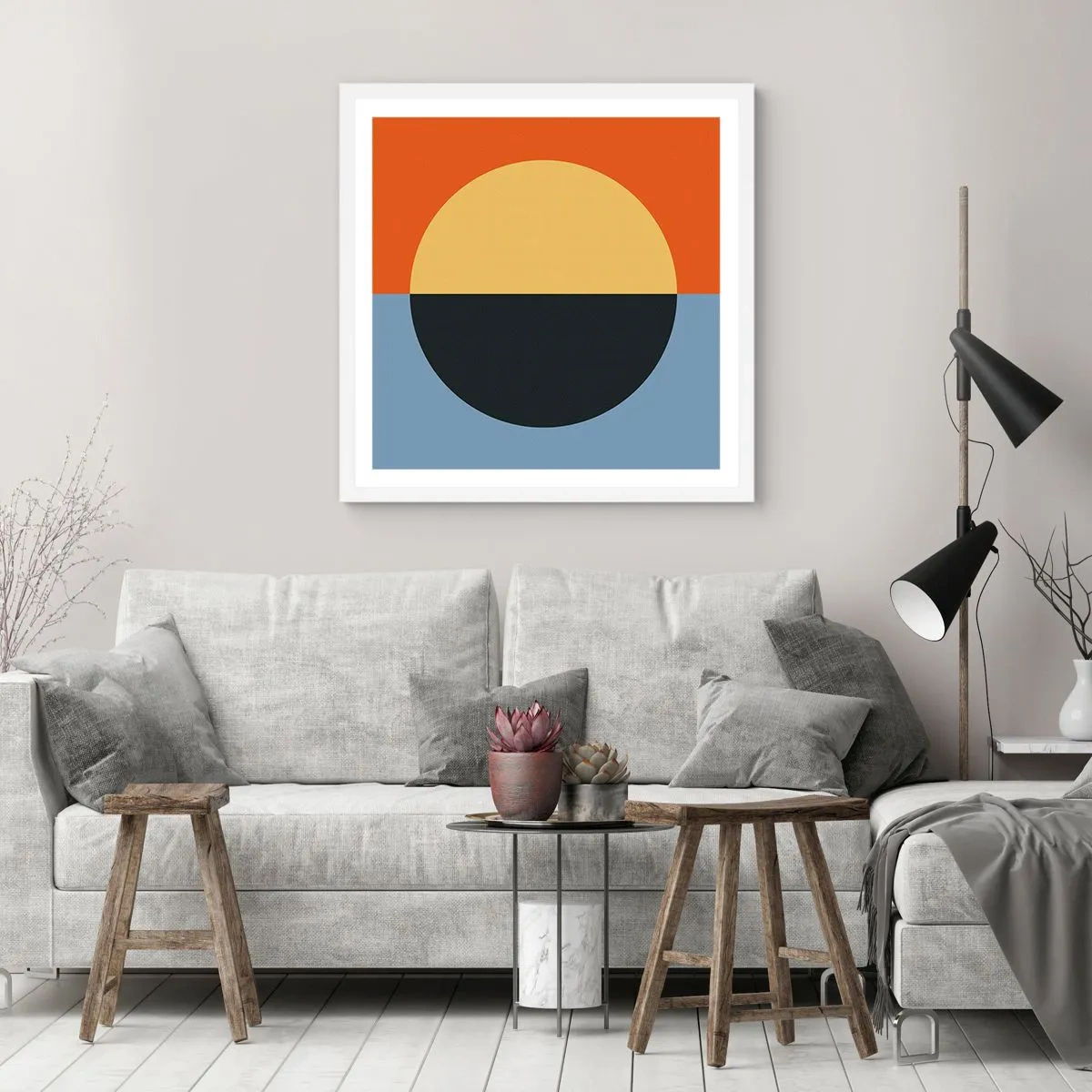Plakát v bílém rámu - Kompozice tepla a chladu - 30x30 cm