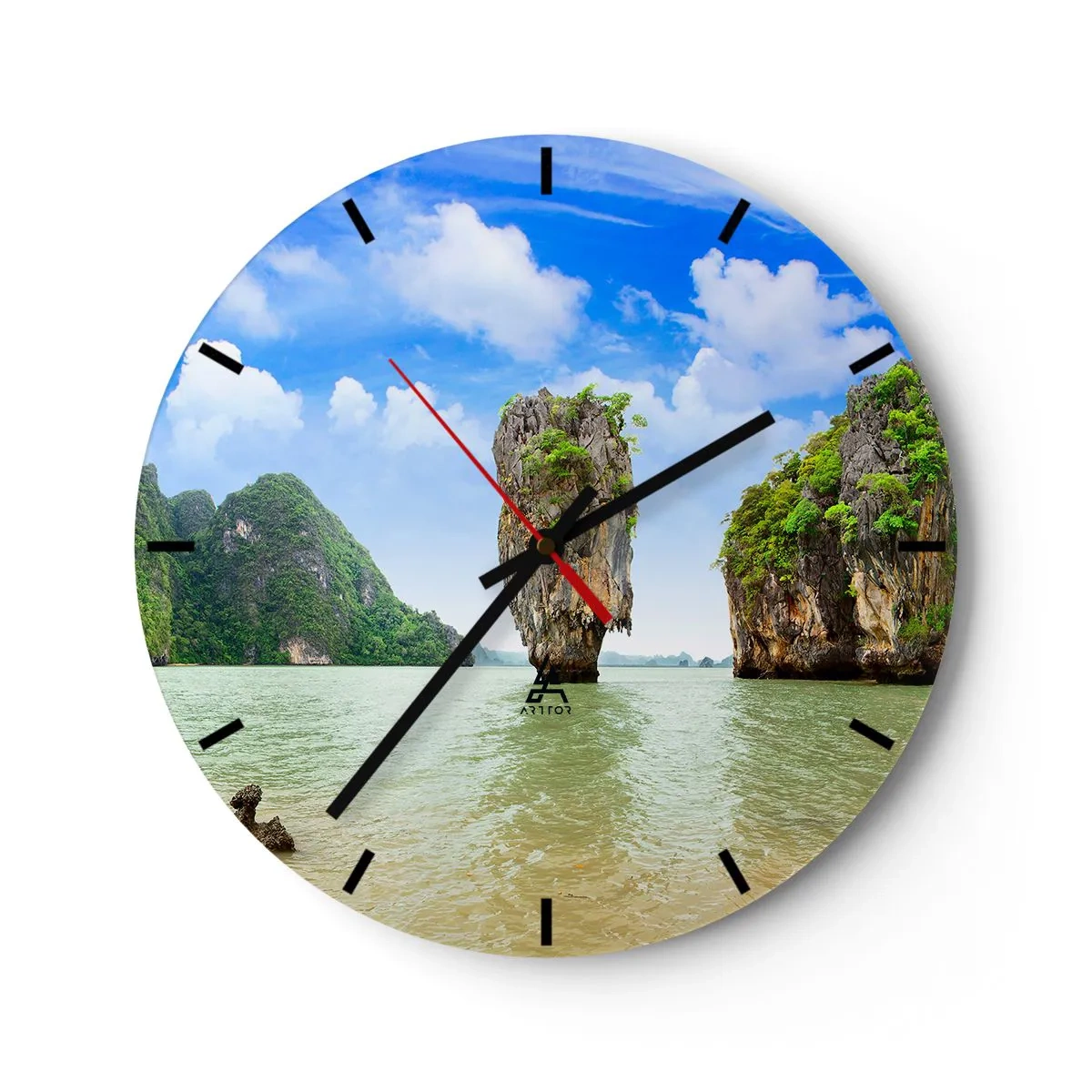 Nástěnné hodiny - James Bond Rock proti modré obloze - 30x30cm - Skalní divy přírody - Moderní nástěnná dekorace do obývacího pokoje, kuchyně a ložnice ARTTOR