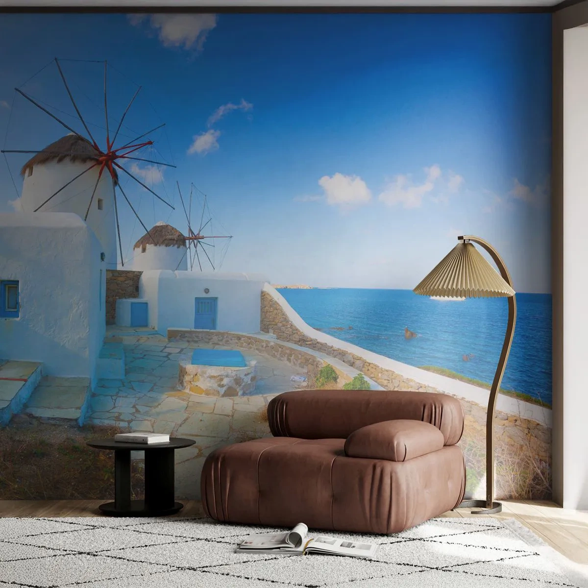 Fototapeta Samolepicí Deluxe Sticker - Modrý vítr od moře - Architektura, Krajina, Řecko - 250x175 cm