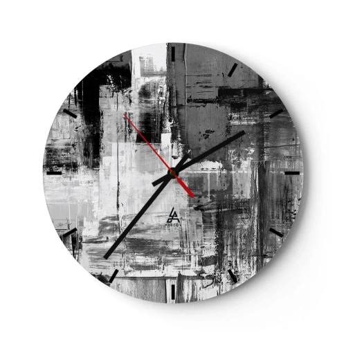 Nástěnné hodiny - Černobílá abstrakce s texturou tahů štětcem - 30x30cm - Šedé je krásné - Moderní nástěnná dekorace do obývacího pokoje, kuchyně a ložnice ARTTOR