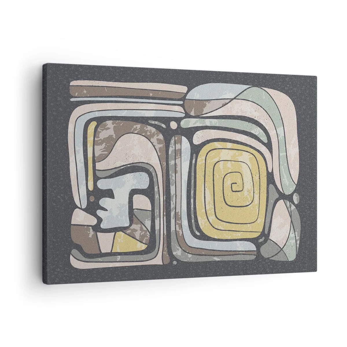 Obraz na plátně - Předkolumbovské vzory v pastelových barvách na tmavém pozadí - 70x50cm - Abstrakce v předkolumbovském duchu - Moderní nástěnná dekorace do obývacího pokoje a ložnice ARTTOR