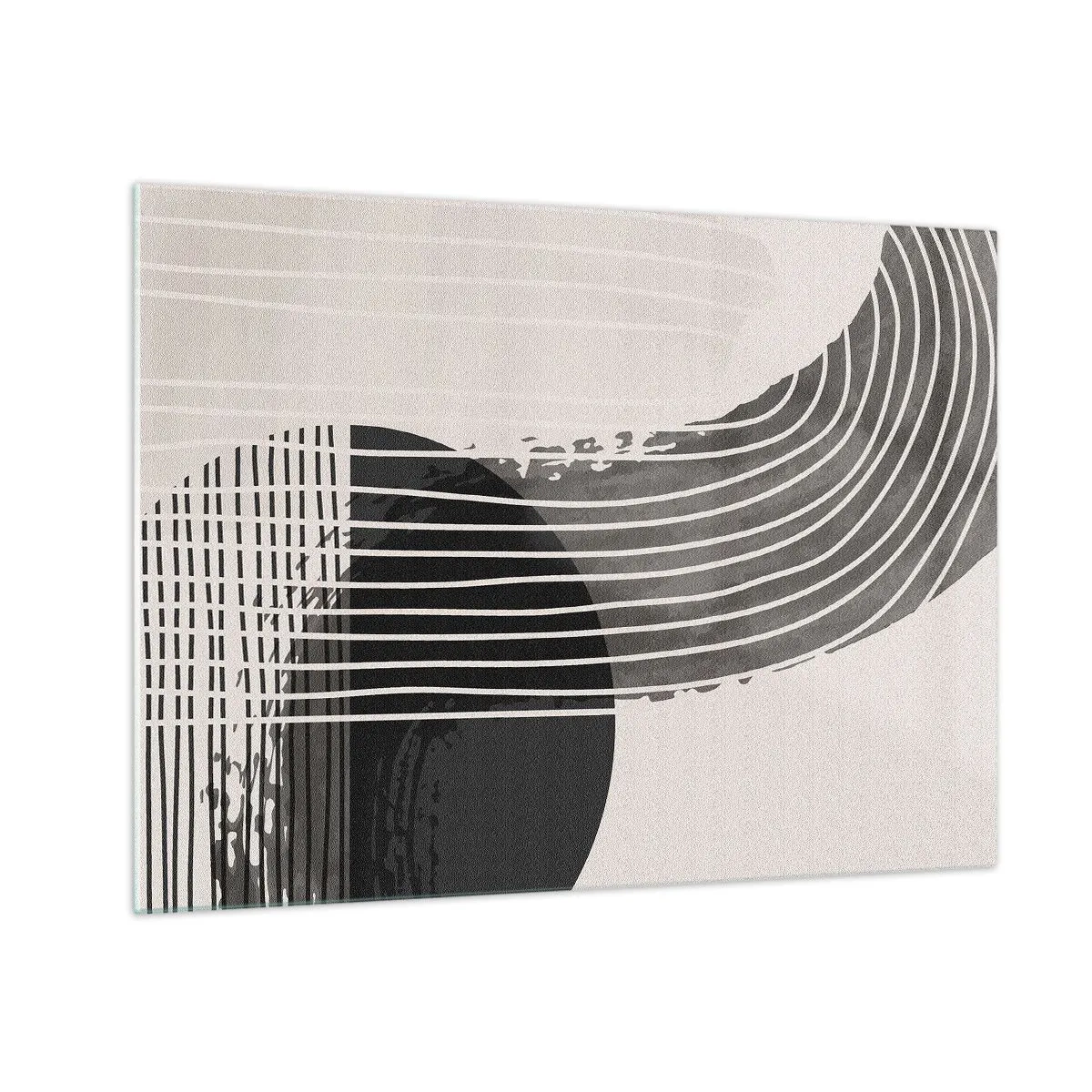 Obraz na skle - Černobílá abstrakce s čarami a geometrickými tvary - 70x50cm - Tam a zpět - Moderní nástěnná dekorace do obývacího pokoje a ložnice ARTTOR