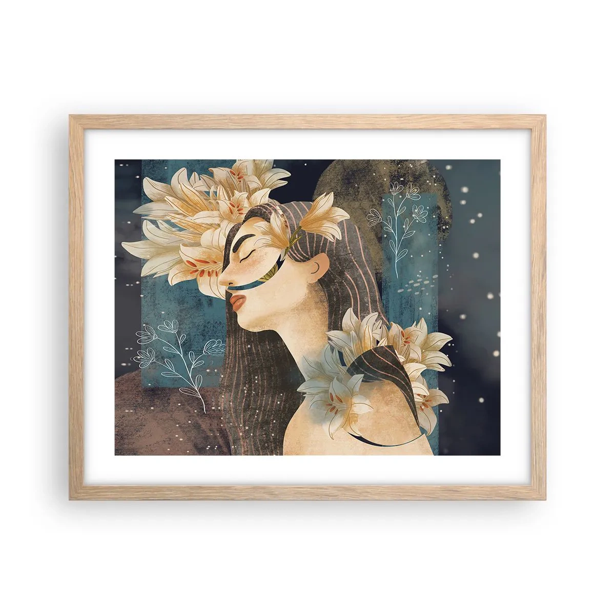 Plakát v rámu světlý dub - Pohádka o princezně s liliemi - 50x40 cm