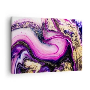 Obraz na plátně - Abstraktní vlny v odstínech fialové a zlaté - 70x50cm - Okamžik v zákulisí - Moderní nástěnná dekorace do obývacího pokoje a ložnice ARTTOR