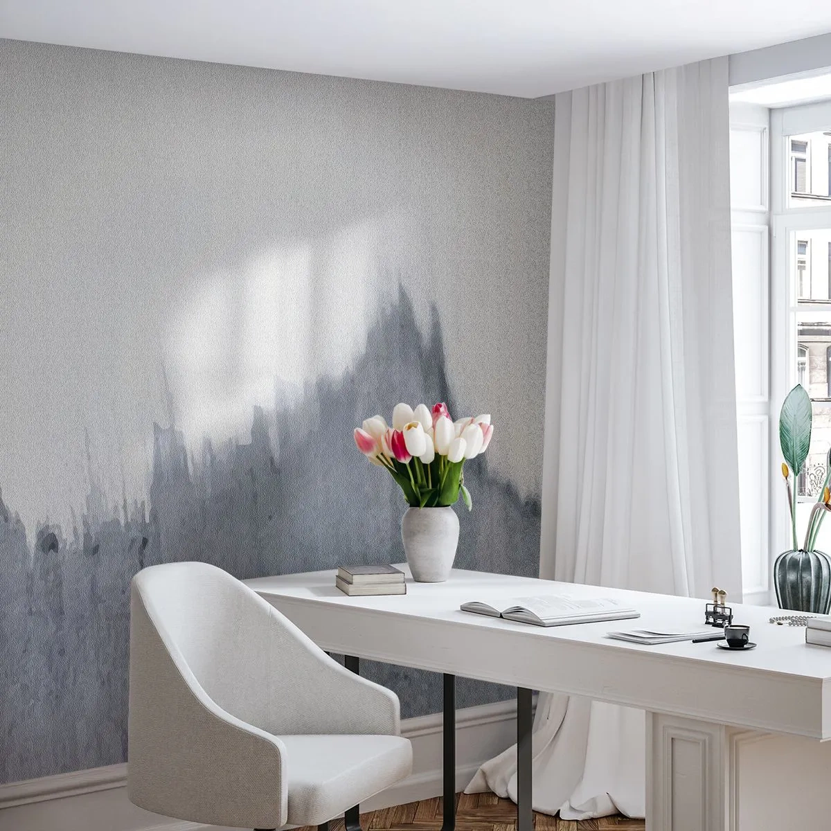 Fototapeta Standard Eco - Šedá abstrakce připomínající horskou krajinu - 100x70cm - Tajemný záznam - Moderní nástěnná dekorace do obývacího pokoje a ložnice ARTTOR