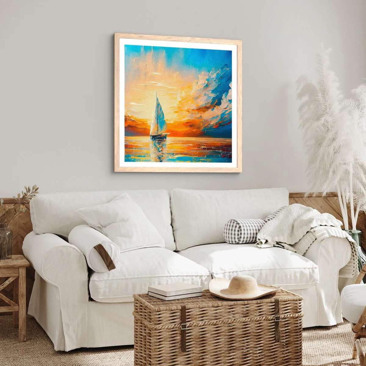 Plakát v rámu světlý dub - Plavba ve zlatě - 50x50 cm