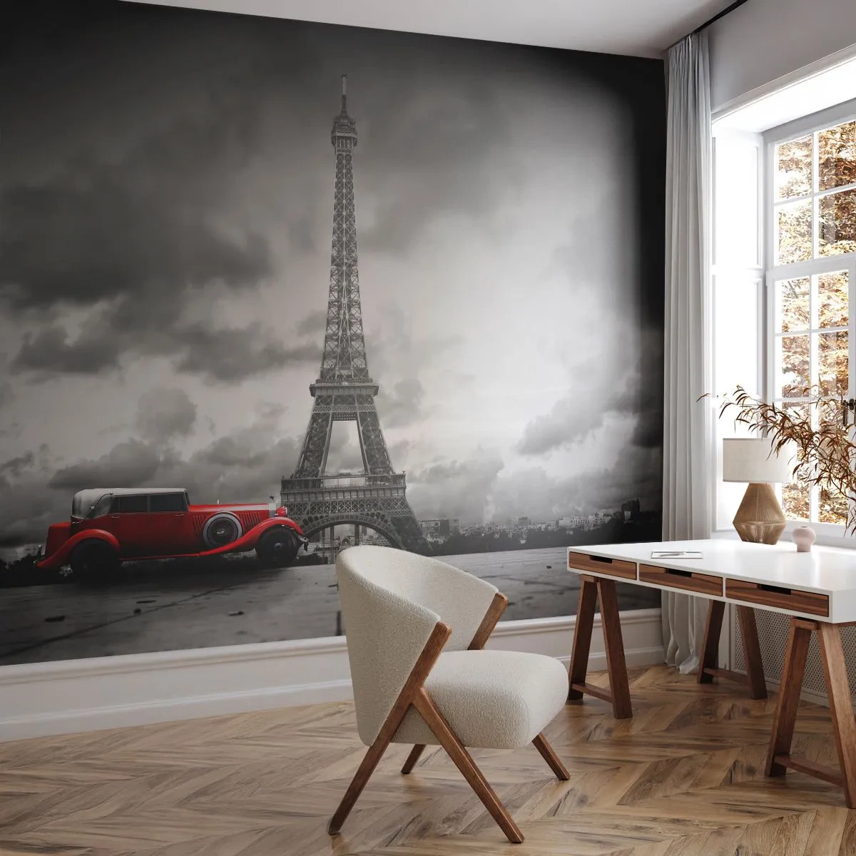 Fototapeta Samolepicí Deluxe Sticker - Ne tak dávno v Paříži - Automobilový průmysl, Eiffelova věž, Paříž - 250x175 cm