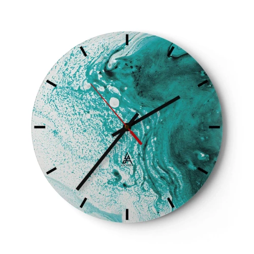 Nástěnné hodiny - Tyrkysové a bílé tekoucí vlny v tekutém uměleckém stylu - 30x30cm - Propadnout v bílé a tyrkysové - Moderní nástěnná dekorace do obývacího pokoje, kuchyně a ložnice ARTTOR