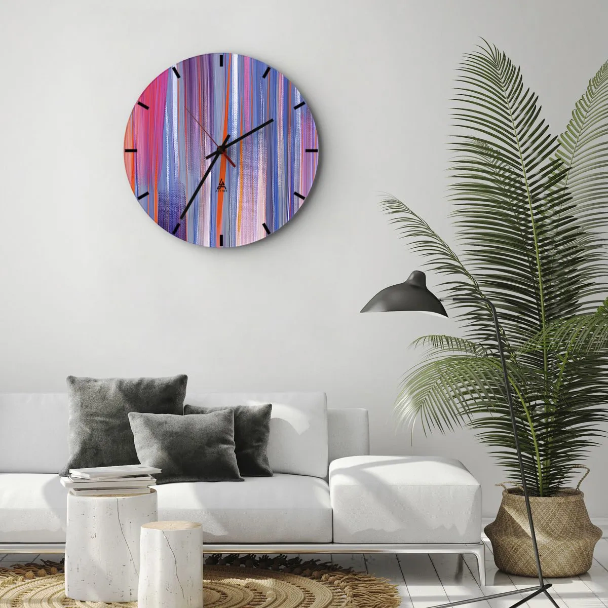 Nástěnné hodiny - Vícebarevné vertikální tahy štětcem v abstraktním stylu - 30x30cm - Naduhuvstoupení - Moderní nástěnná dekorace do obývacího pokoje, kuchyně a ložnice ARTTOR