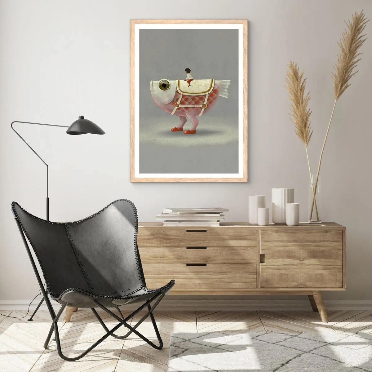 Plakát v rámu světlý dub - Rybí jezdec - 40x50 cm