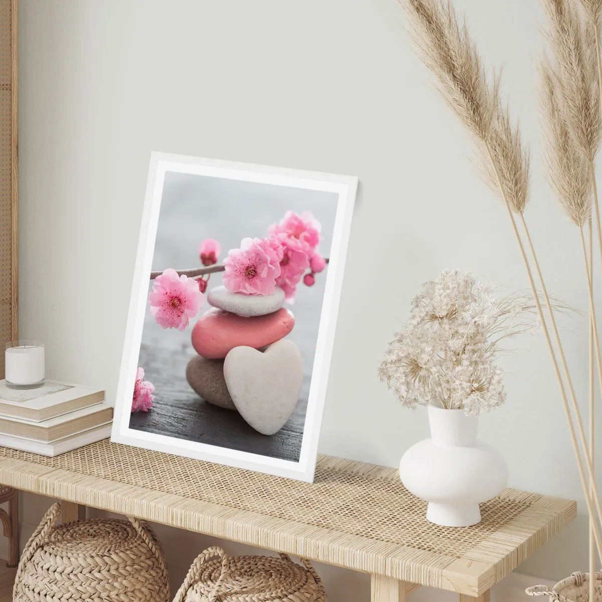 Plakát v bílém rámu - Blaženost s višňovým květem - 70x100 cm