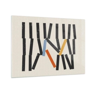 Obraz na skle - Grafická kompozice stylizovaná jako domino s barevnými akcenty. - 70x50cm - Domino – kompozice - Moderní nástěnná dekorace do obývacího pokoje a ložnice ARTTOR