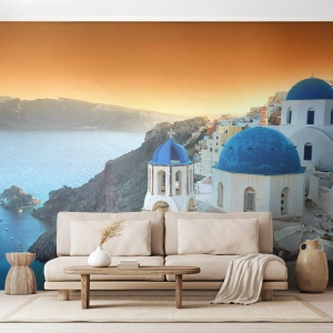 Fototapeta Premium Canvas - Santorini - přitulené ke skalám - Krajina, Řecko, Santorini - 250x175 cm