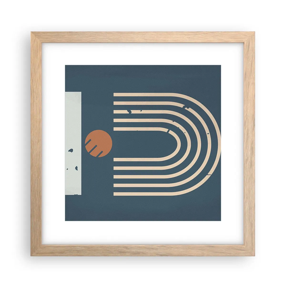 Plakát v rámu světlý dub - Geometrie v námořnické modři - 30x30 cm