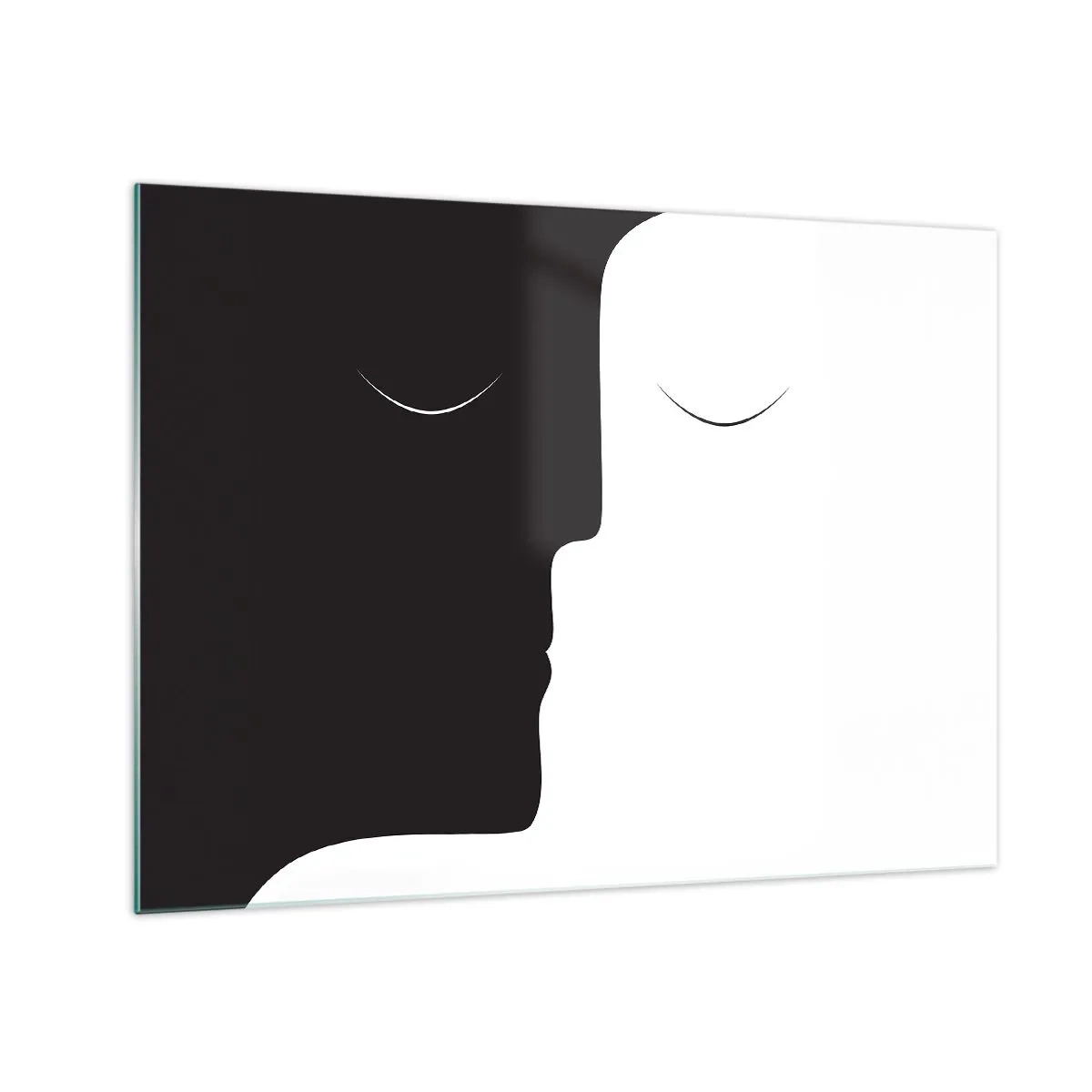 Obraz na skle - Minimalistické černobílé tváře tvořící jednotu - 70x50cm - Jednota protikladů - Moderní nástěnná dekorace do obývacího pokoje a ložnice ARTTOR