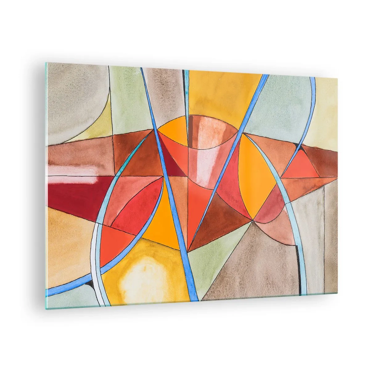 Obraz na skle - Barevná abstrakce s geometrickými tvary - 70x50cm - Kolotoč, kolotoč snů - Moderní nástěnná dekorace do obývacího pokoje a ložnice ARTTOR