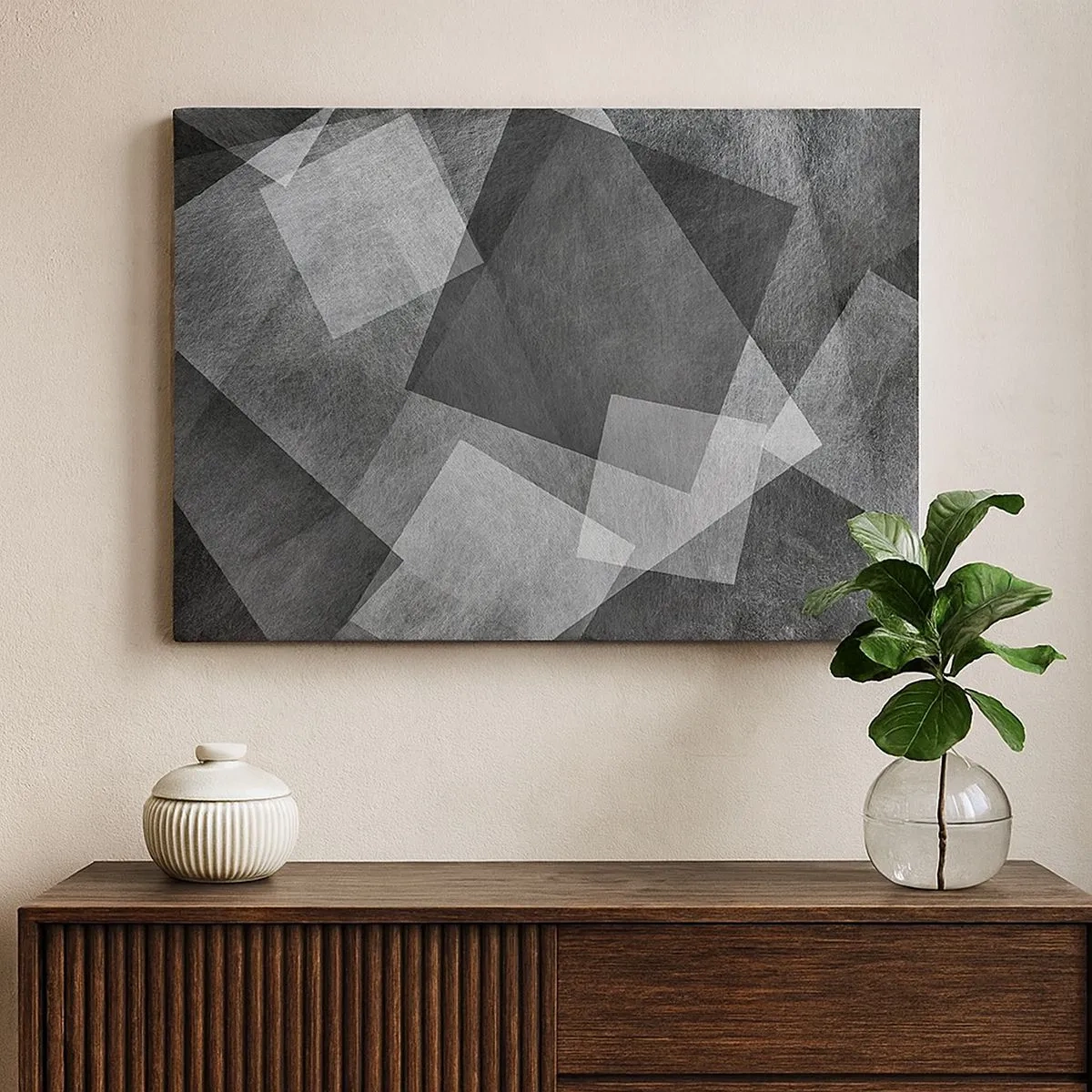 Obraz na plátně - Černobílá abstrakce s geometrickými tvary - 70x50cm - Odvěký symbol trvalosti a pořádku - Moderní nástěnná dekorace do obývacího pokoje a ložnice ARTTOR