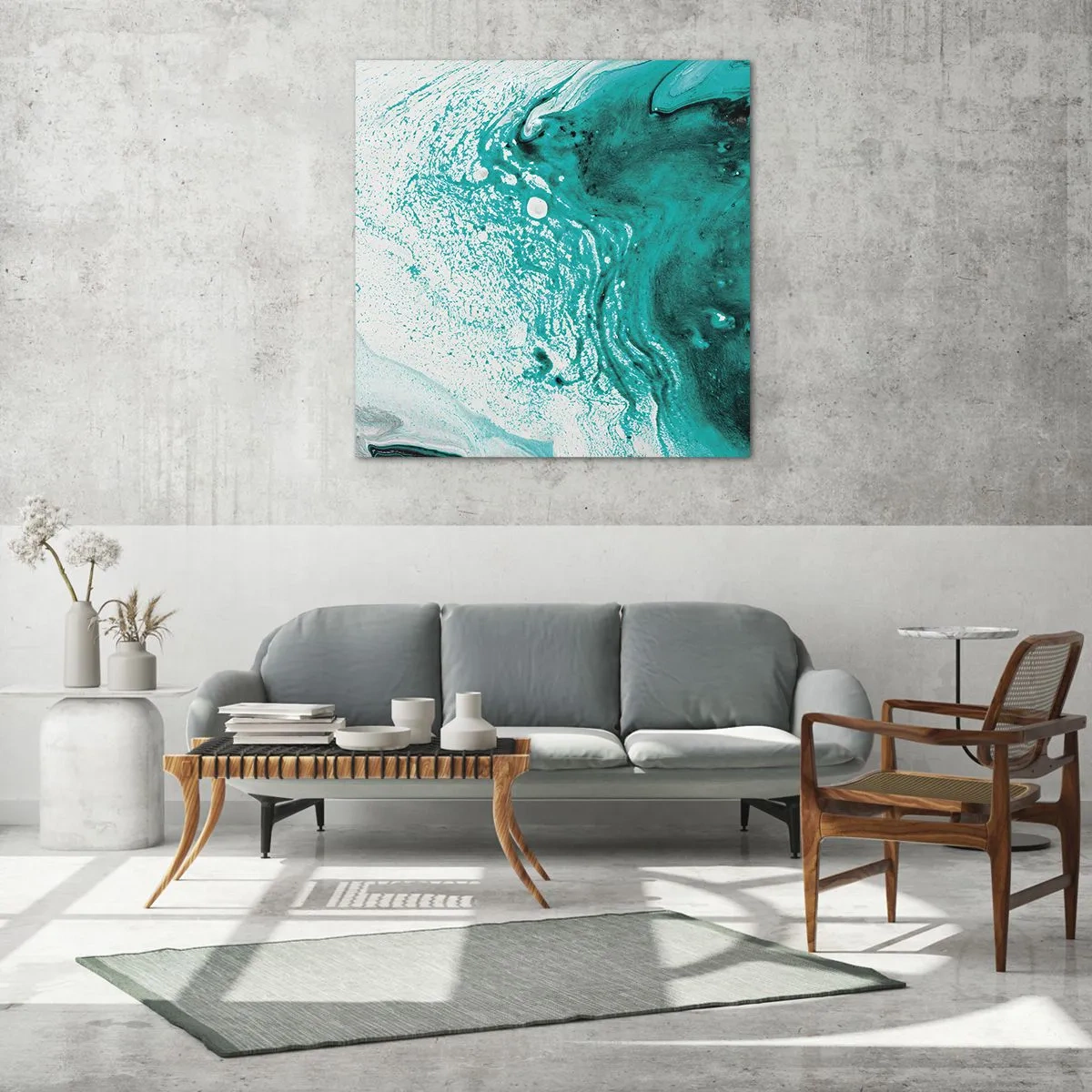 Obraz na skle - Propadnout v bílé a tyrkysové - 60x60 cm