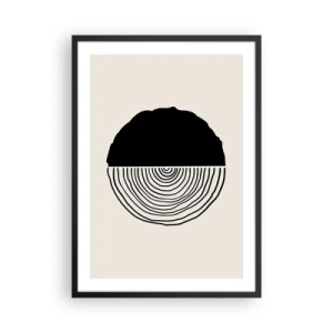Plakát v černém rámu - Minimalistická grafika znázorňující průřez dřevem - 50x70cm - Půl na půl - Moderní nástěnná dekorace do obývacího pokoje a ložnice ARTTOR