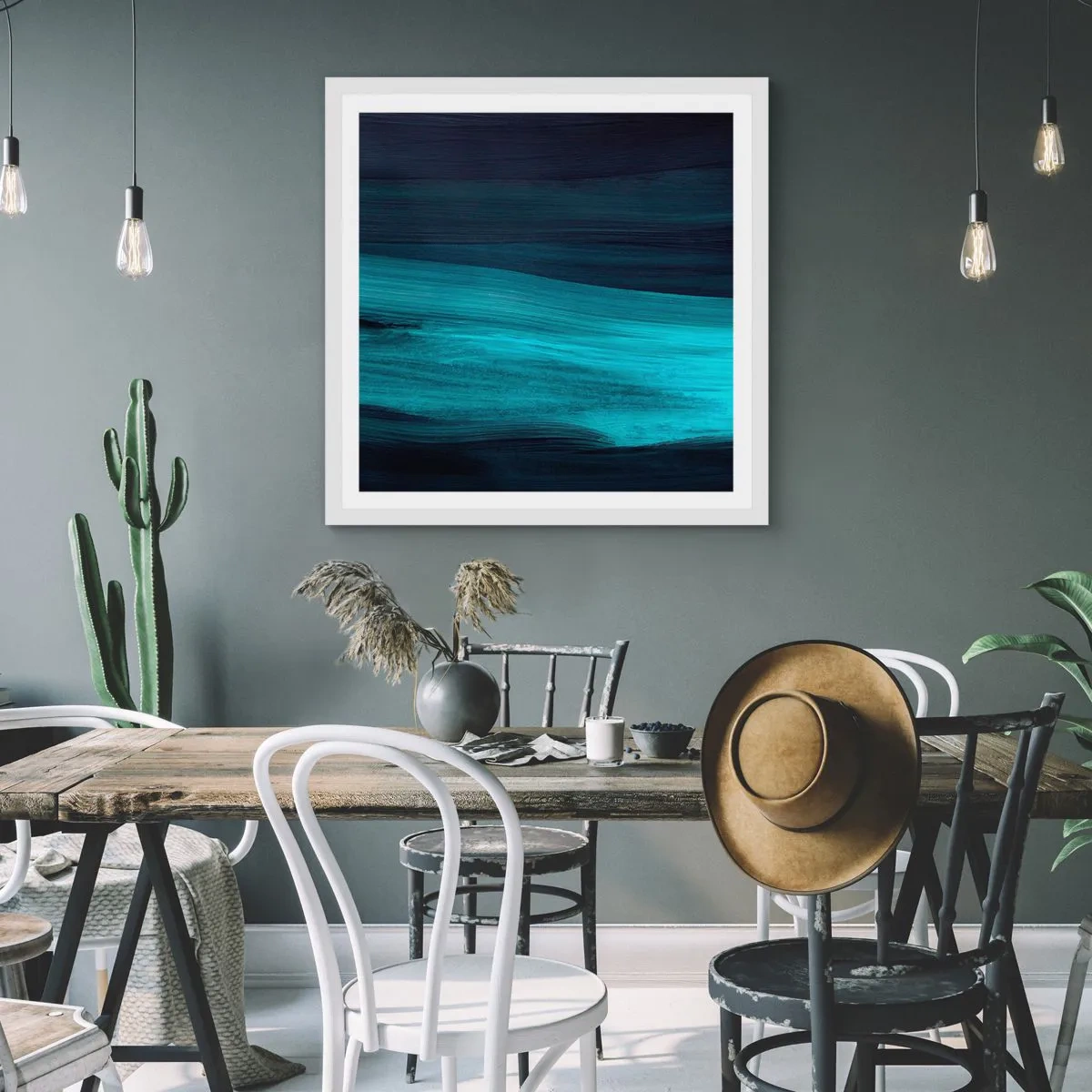 Plakát v bílém rámu - Pluj s proudem - 60x60 cm