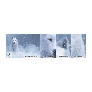 Vzor Fototapety Samolepicí Deluxe Sticker - V zimním duchu - bílý vlk, Zvířata, Zima - 100x30 cm