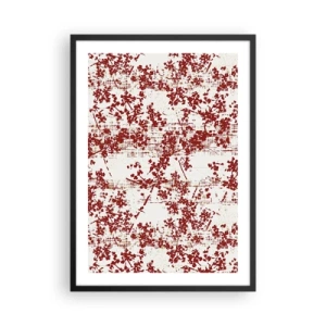 Plakát v černém rámu - Červené květinové akcenty na světlém pozadí - 50x70cm - Staré kaliko - Moderní nástěnná dekorace do obývacího pokoje a ložnice ARTTOR