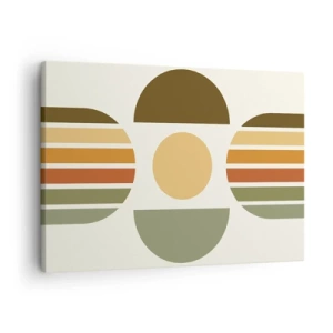 Obraz na plátně - Geometrická kompozice s půlkruhy a pruhy v zemitých tónech - 70x50cm - V barvách země - Moderní nástěnná dekorace do obývacího pokoje a ložnice ARTTOR