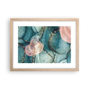 Plakát v rámu světlý dub - Modré hedvábí modré, růžový tyl - 40x30 cm