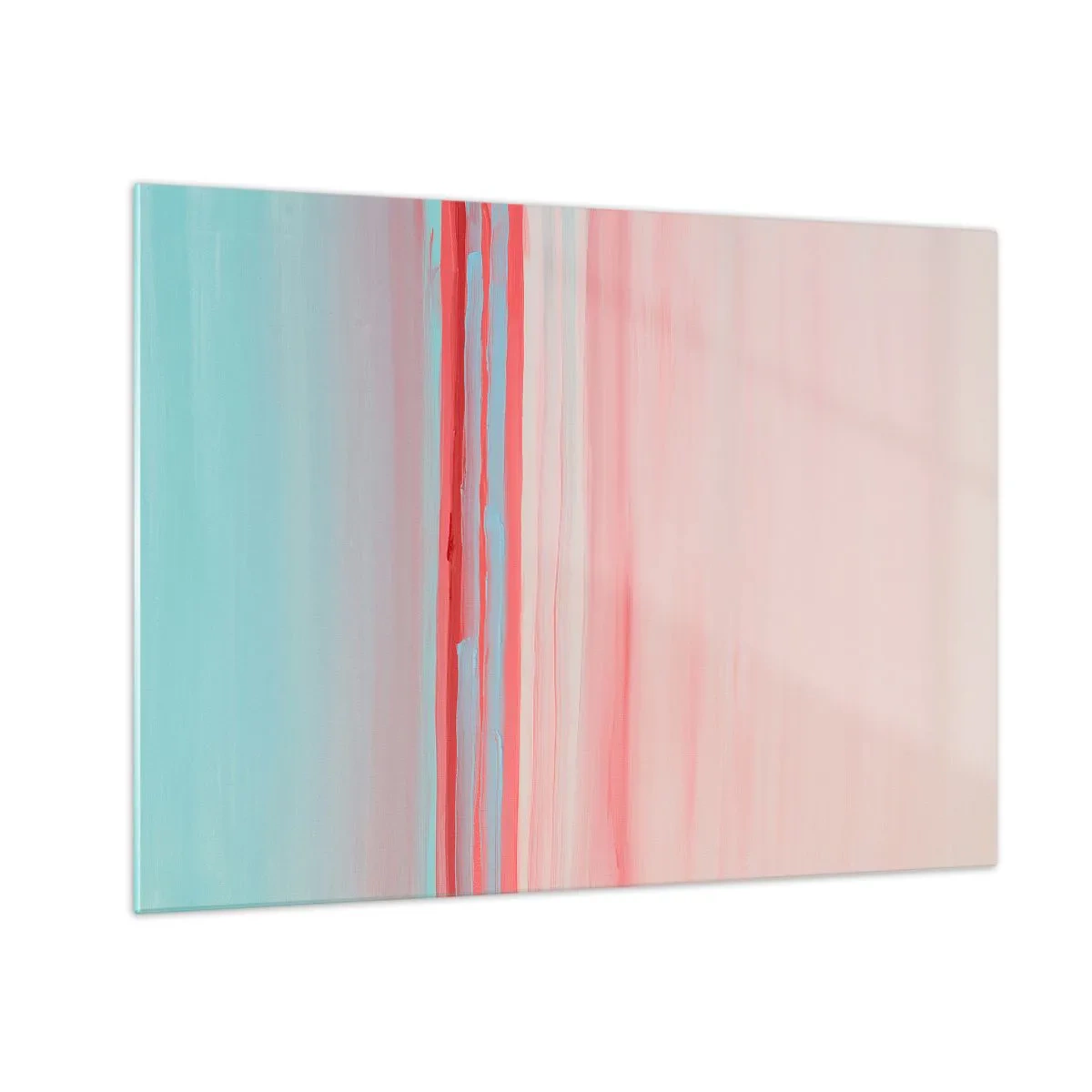 Obraz na skle - Svislé pruhy v pastelových odstínech růžové a modré - 70x50cm - Abstrakce za úsvitu - Moderní nástěnná dekorace do obývacího pokoje a ložnice ARTTOR
