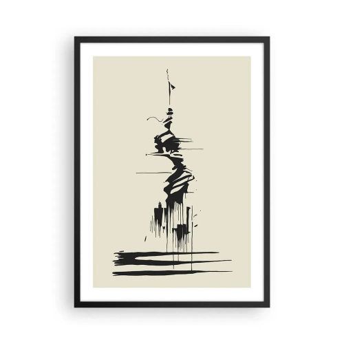 Plakát v černém rámu - Abstraktní kresba postavy na vlnitém pozadí. - 50x70cm - Spěšná abstrakce - Moderní nástěnná dekorace do obývacího pokoje a ložnice ARTTOR