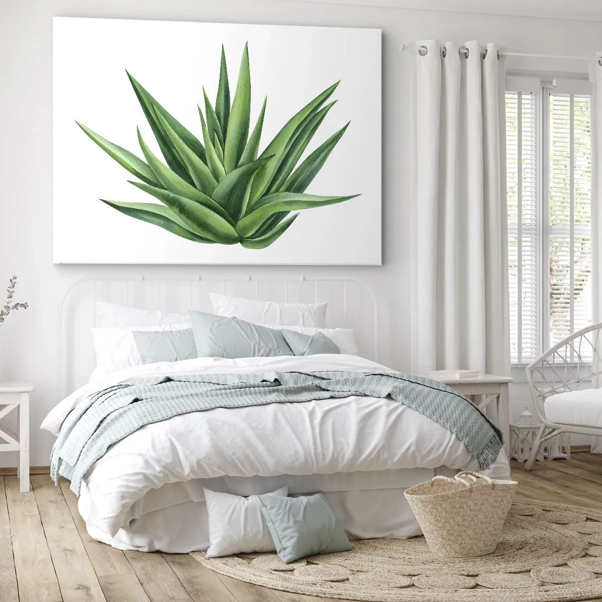 Obraz na plátně - Šťavnatá zelená rostlina na bílém pozadí - 70x50cm - Zelená – síla – život - Moderní nástěnná dekorace do obývacího pokoje a ložnice ARTTOR