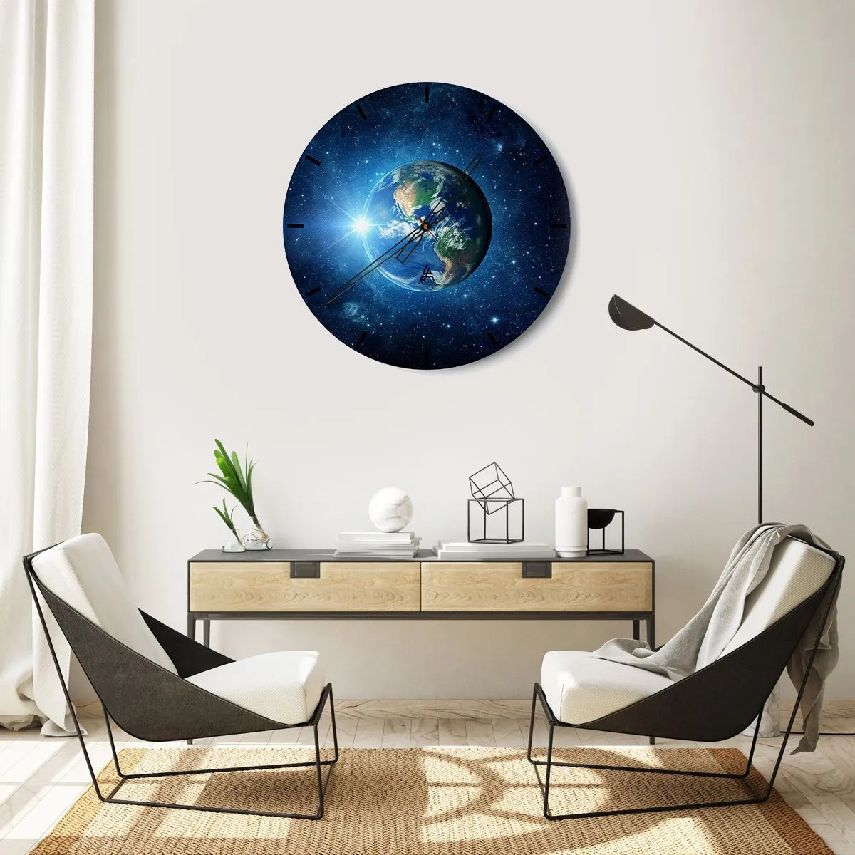 Nástěnné hodiny - Pohled na Zemi z vesmíru - 30x30cm - Jsme v nebi - Moderní nástěnná dekorace do obývacího pokoje, kuchyně a ložnice ARTTOR