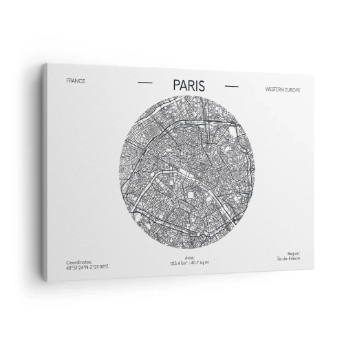 Obraz na plátně - Mapa Paříže v minimalistickém stylu - 70x50cm - Anatomie Paříže - Moderní nástěnná dekorace do obývacího pokoje a ložnice ARTTOR