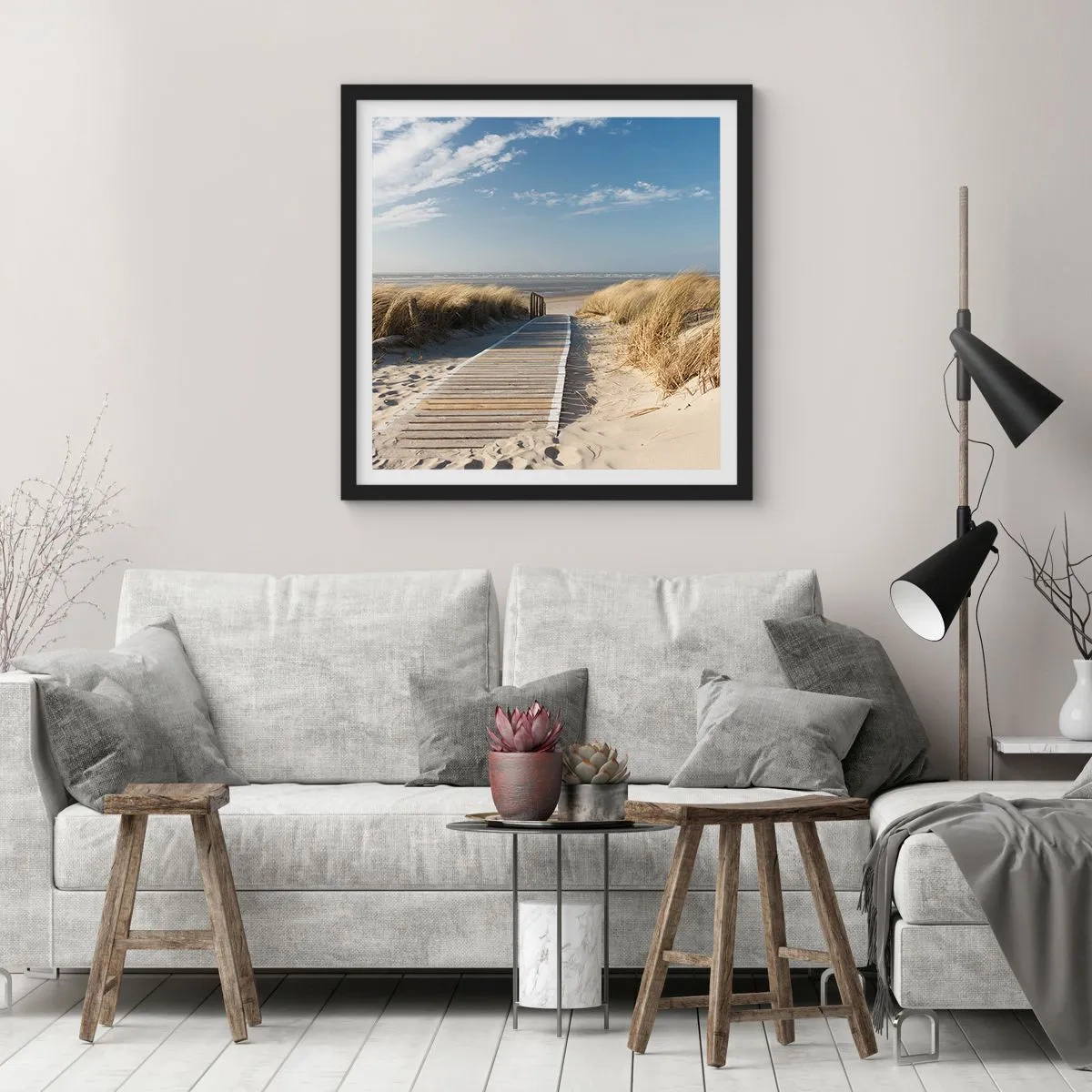 Plakát v černém rámu - Za dunou, v šumění trávy - 50x50 cm