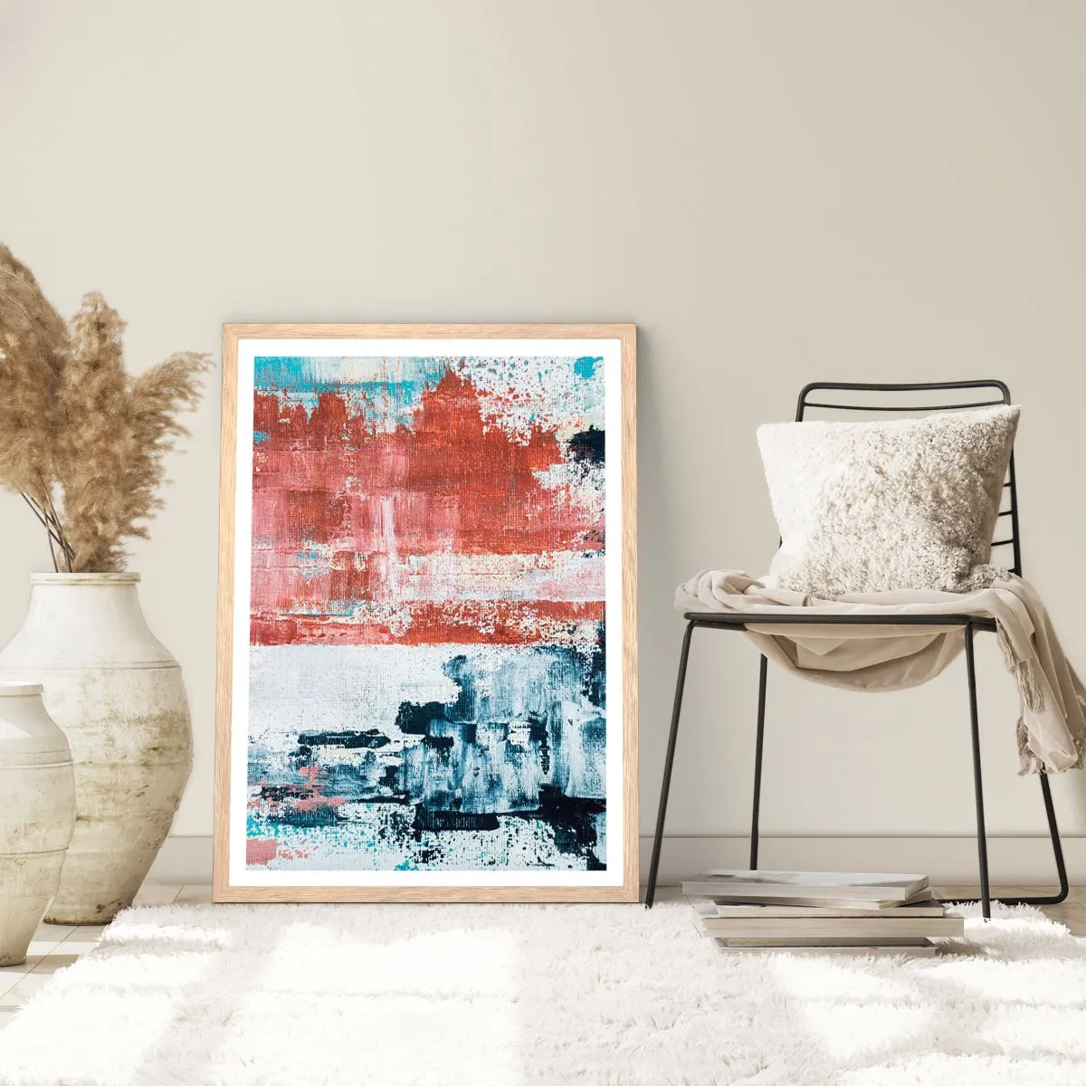 Plakát v rámu světlý dub - Abstraktní půl na půl - 40x50 cm
