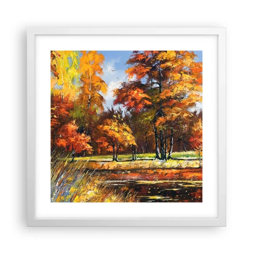 Plakát v bílém rámu - Krajinka ve zlaté a hnědé - 40x40 cm